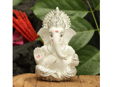 Collectible India Ganesha Idol Silver Plated Ganesh for Car Dashboard Statue Ganpati Figurine Luck & Success Diwali Gifts Home Decor (Size: 3.5 x 2 inches)