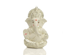 Collectible India Ganesha Idol Silver Plated Ganesh for Car Dashboard Statue Ganpati Figurine Luck & Success Diwali Gifts Home Decor (Size: 3.5 x 2 inches)