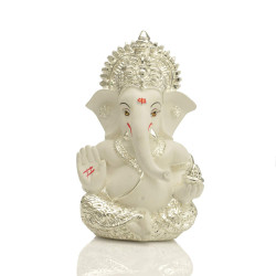 Collectible India Ganesha Idol Silver Plated Ganesh for Car Dashboard Statue Ganpati Figurine Luck & Success Diwali Gifts Home Decor (Size: 3.5 x 2 inches)