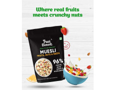 True Elements Muesli Fruit and Nuts 1kg - With Real Fruits & Almonds | 100% Wholegrain Muesli with Oats, Almonds | Real Freeze-dried fruits, Not Candied | Breakfast Cereal | High Fibre & Nutrient-Rich blend