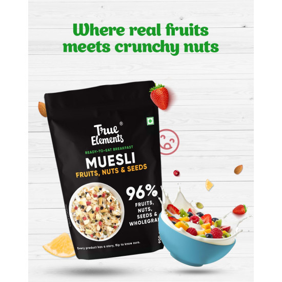 True Elements Muesli Fruit and Nuts 1kg - With Real Fruits & Almonds | 100% Wholegrain Muesli with Oats, Almonds | Real Freeze-dried fruits, Not Candied | Breakfast Cereal | High Fibre & Nutrient-Rich blend True Elements Muesli Fruit and Nuts 1kg - With Real Fruits & Almonds | 100% Wholegrain Muesli with Oats, Almonds | Real Freeze-dried fruits, Not Candied | Breakfast Cereal | High Fibre & Nutrient-Rich blend