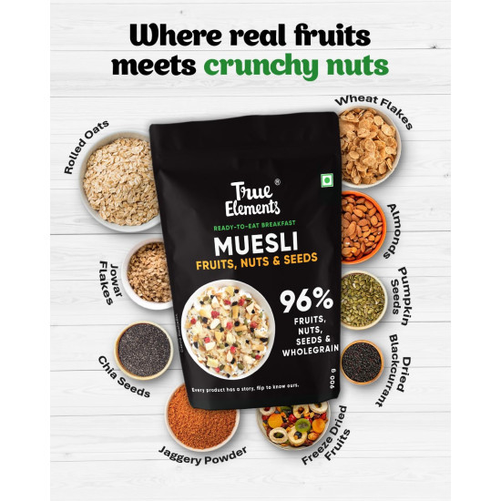 True Elements Muesli Fruit and Nuts 1kg - With Real Fruits & Almonds | 100% Wholegrain Muesli with Oats, Almonds | Real Freeze-dried fruits, Not Candied | Breakfast Cereal | High Fibre & Nutrient-Rich blend True Elements Muesli Fruit and Nuts 1kg - With Real Fruits & Almonds | 100% Wholegrain Muesli with Oats, Almonds | Real Freeze-dried fruits, Not Candied | Breakfast Cereal | High Fibre & Nutrient-Rich blend
