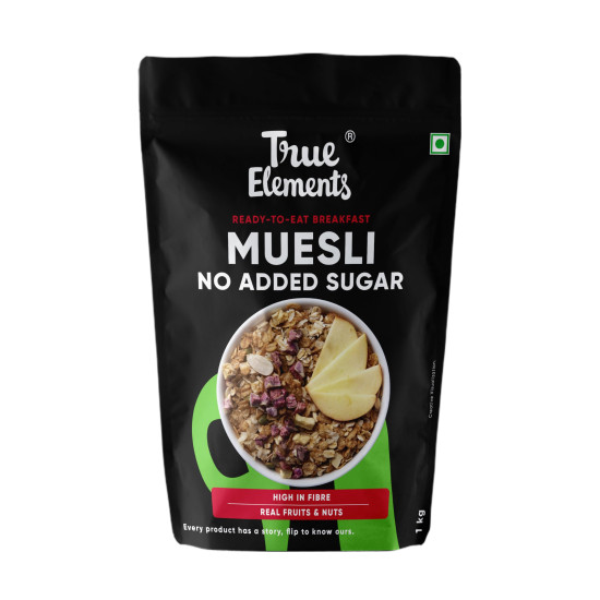 True Elements Muesli No Added Sugar 1 Kg | Sugar Free Cereal | Diet Food | Healthy and Quick Breakfast | No Malt Extract, No Malitol, No Sweeteners or Flavourings | Oats, Wheat Flakes & Jowar True Elements Muesli No Added Sugar 1 Kg | Sugar Free Cereal | Diet Food | Healthy and Quick Breakfast | No Malt Extract, No Malitol, No Sweeteners or Flavourings | Oats, Wheat Flakes & Jowar