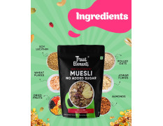 True Elements Muesli No Added Sugar 1 Kg | Sugar Free Cereal | Diet Food | Healthy and Quick Breakfast | No Malt Extract, No Malitol, No Sweeteners or Flavourings | Oats, Wheat Flakes & Jowar