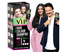 VIP Hair Colour Shampoo 400ml Black | Ammonia-Free | Family Pack | Quick 5-in-1 Grey Coverage for Men & Women | Long-Lasting Natural Black Shine