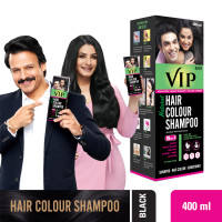VIP Hair Colour Shampoo 400ml Black | Ammonia-Free | Family Pack | Quick 5-in-1 Grey Coverage for Men & Women | Long-Lasting Natural Black Shine