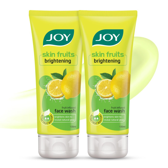Joy Skin Fruits Lemon Brightening Face Wash 100ml x2 | with Vitamin C for Glowing Skin | Reduces Dark Spots, Removes Excess Oil & Dirt | For Normal to Oily Faces