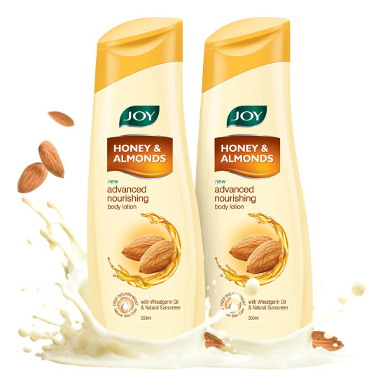 Joy Honey & Almonds Advanced Nourishing Lightweight Body Lotion 300ml x 2 | Enriched With Shea Butter | Natural Sunscreen Filters | Suitable for Normal to Dry Skin