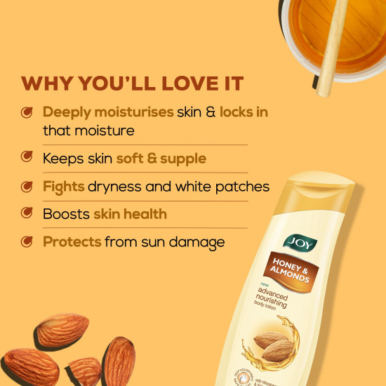 Joy Honey & Almonds Advanced Nourishing Lightweight Body Lotion 300ml x 2 | Enriched With Shea Butter | Natural Sunscreen Filters | Suitable for Normal to Dry Skin
