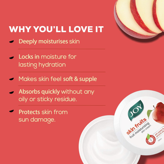 Joy Skin Fruits Moisturizing Skin Cream With Apple, Jojoba & Almond Oil (500ml) | Quick Absorbing & Non Sticky Moisturizer for Face, Hands & Body | Skin Cream For Healthy and Soft Skin