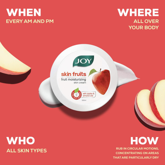 Joy Skin Fruits Moisturizing Skin Cream With Apple, Jojoba & Almond Oil (500ml) | Quick Absorbing & Non Sticky Moisturizer for Face, Hands & Body | Skin Cream For Healthy and Soft Skin