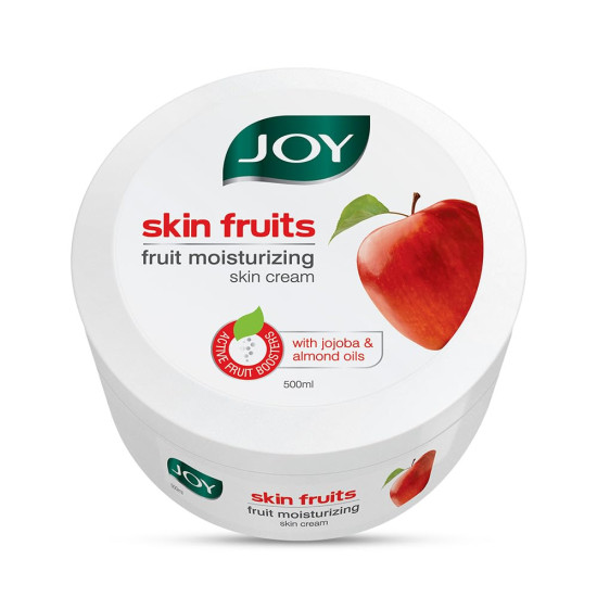 Joy Skin Fruits Moisturizing Skin Cream With Apple, Jojoba & Almond Oil (500ml) | Quick Absorbing & Non Sticky Moisturizer for Face, Hands & Body | Skin Cream For Healthy and Soft Skin