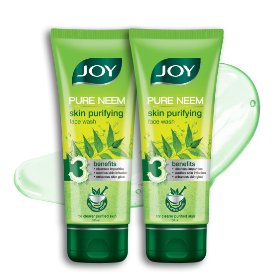 Joy Skin Purifying Neem Face Wash for Oily & Acne-Prone Skin | Fights Pimples, Controls Excess Oil & Unclogs Pores | Natural Antibacterial Formula | Men & Women 100ml x 2