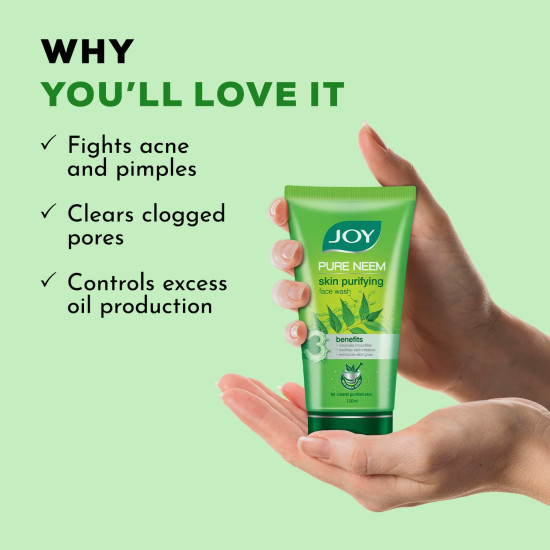 Joy Skin Purifying Neem Face Wash for Oily & Acne-Prone Skin | Fights Pimples, Controls Excess Oil & Unclogs Pores | Natural Antibacterial Formula | Men & Women 100ml x 2