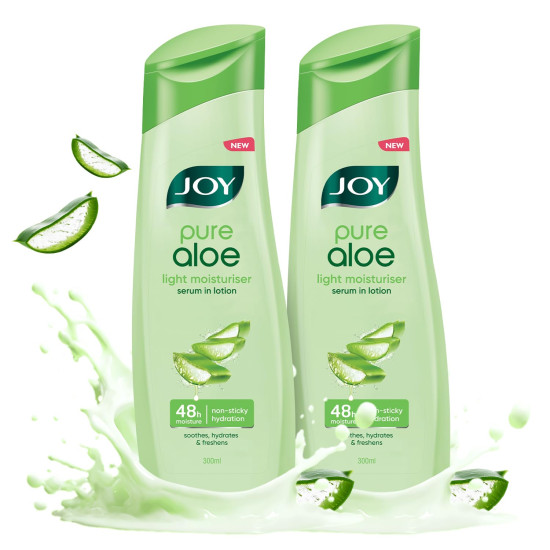 Joy Pure Aloe Light Moisturising Body Lotion 300ml x 2 | 48 Hour Moisture | Soothes, Hydrates & Freshens | Ideal for Summers | For All Skin Types | Lightweight, Non Sticky & Non Greasy