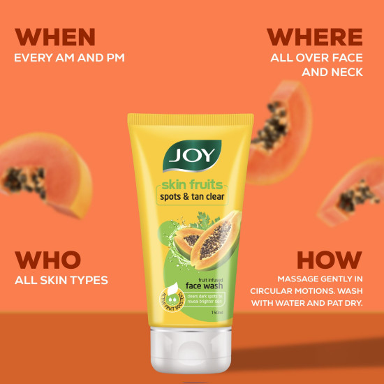 Joy Skin Fruits Spots & Tan Clear Face Wash 100ml x2 | Enriched with Papaya & Vitamin C + A | For Healthy Glowing skin | Suitable for All Skin Types