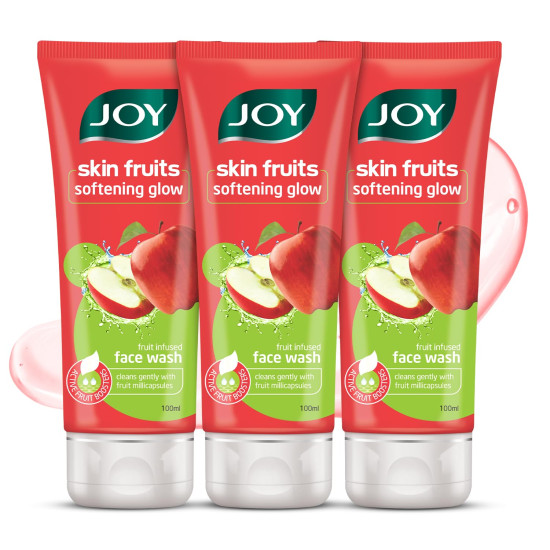 Joy Skin Fruits Apple Face Wash for Glowing Skin | Softens, Moisturises & Nourishes | Natural AHAs, No Sulphates, Paraben Free | All Skin Types, 100ml x 3