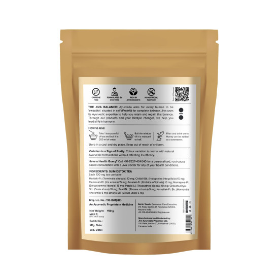 Jiva Ayurveda Slim Tea 150gm | 100% Ayurvedic Caffeine-Free Tea | Detoxifies Body, Open Up Blocked Channels, And Improve Digestion And Metabolism | Helps with Weight Management (Pack of 1)