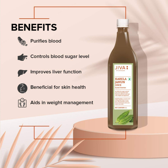 Jiva Ayurveda Karela Jamun Juice | 100% Pure & Natural | No Added Colors & Preservatives | Helps to Boost Immunity - 1L (Pack of 2)