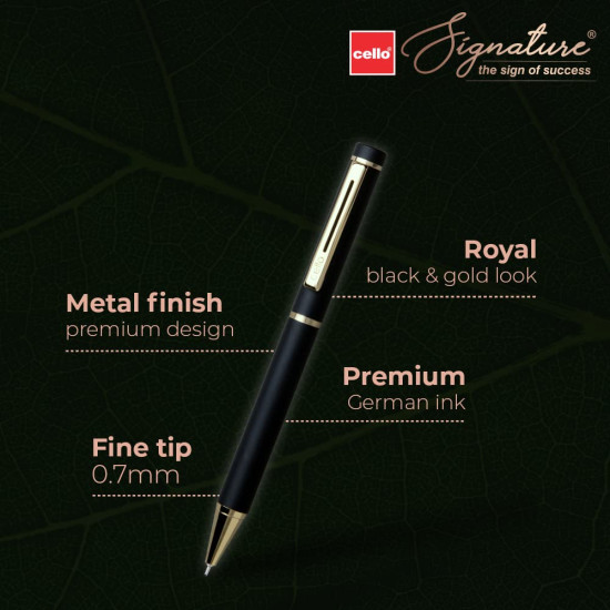 Cello Signature Origin Ball Pen|Blue Ink|1 Ball Pen|Black and Golden Finish|Premium Metal Pens for Office Use|Stylish Gifts for Christmas and New Year|Gifts for Men and Women Cello Signature Origin Ball Pen|Blue Ink|1 Ball Pen|Black and Golden Finish|Premium Metal Pens for Office Use|Stylish Gifts for Christmas and New Year|Gifts for Men and Women