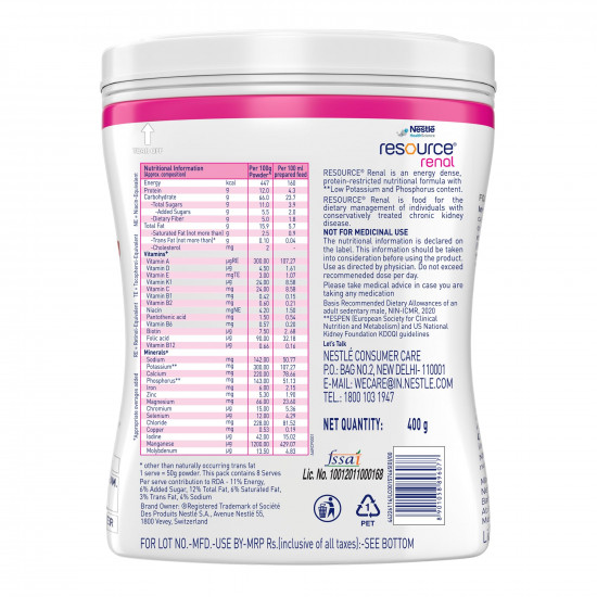 RESOURCE Nestle Renal 400G Pet Jar Pack (Vanilla Flavour)