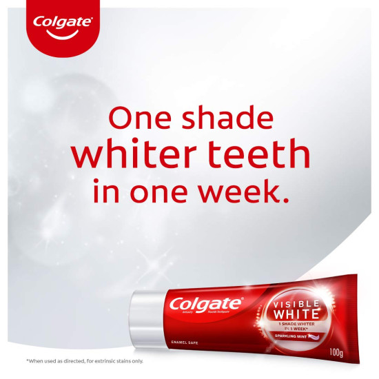 Colgate Visible White, Teeth Whitening Toothpaste, 500g, 200gm x 2 + 100gm (Sparkling Mint)