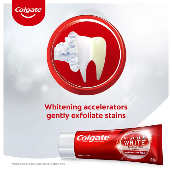 Colgate Visible White, Teeth Whitening Toothpaste, 500g, 200gm x 2 + 100gm (Sparkling Mint)