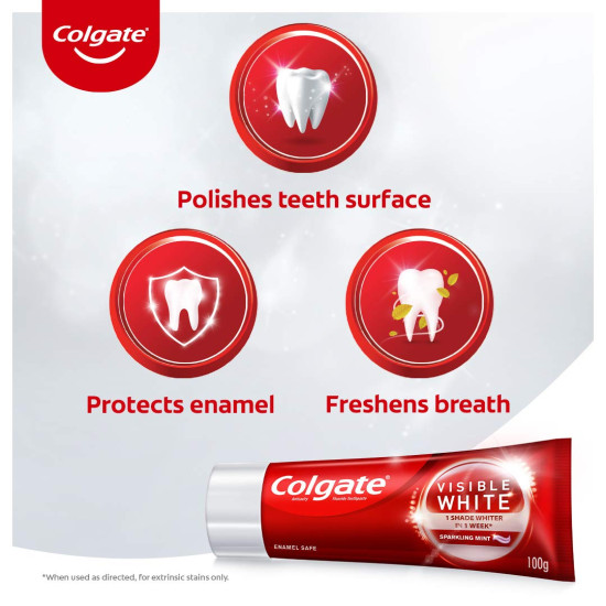 Colgate Visible White, Teeth Whitening Toothpaste, 500g, 200gm x 2 + 100gm (Sparkling Mint)