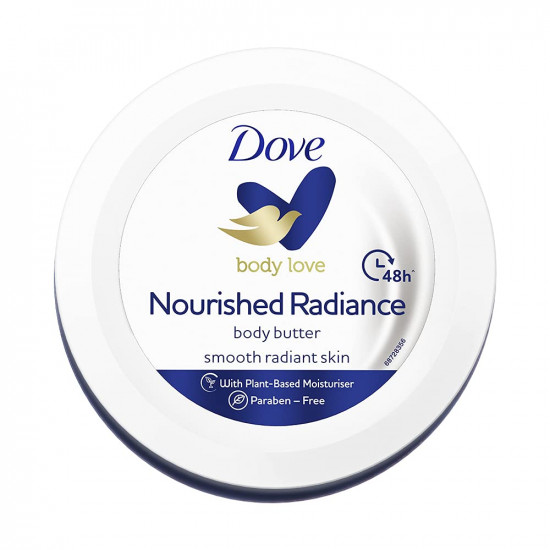 Dove Body Love Nourished Radiance Body Butter Paraben Free, 48hrs Moisturisation with Plant Based moisturiser Soft Radiant Skin 235g