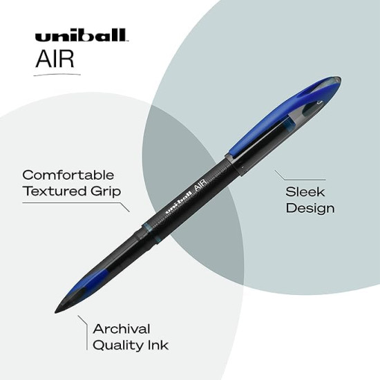 uni-ball Air UBA188M 0.5 mm Roller Ball Pens, Blue Ink, Pack of 3