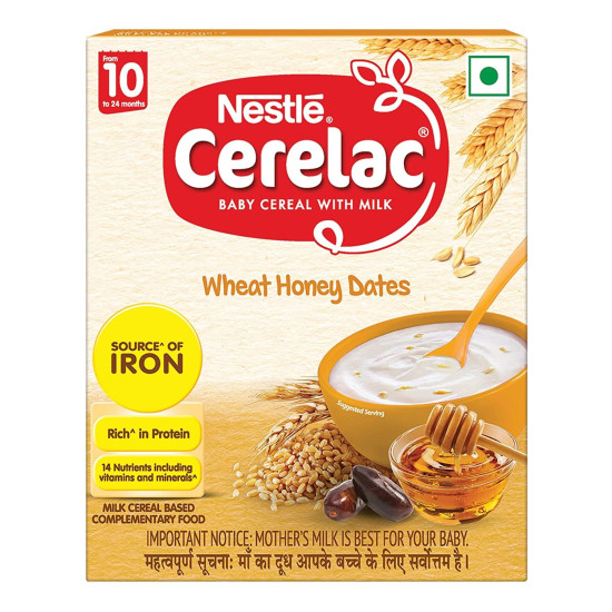 Nestle Cerelac Baby Cereal with Milk , Wheat Honey Dates , From 10 to 24 Months , Stage 3, Source of Iron & Protein , 300g Nestle Cerelac Baby Cereal with Milk , Wheat Honey Dates , From 10 to 24 Months , Stage 3, Source of Iron & Protein , 300g