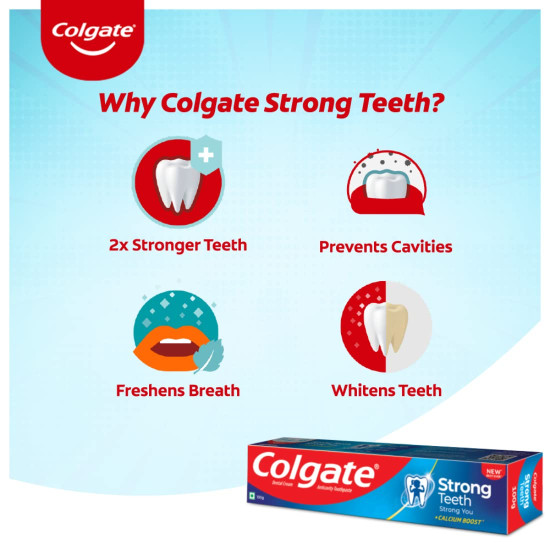 Colgate Strong Teeth, 200g (Pack of 3), India’s No: 1 Toothpaste Brand, Calcium-boost for 2X Stronger Teeth, Prevents cavities, Whitens Teeth, Freshens Breath