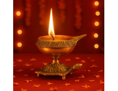 Collectible India Brass Diya Oil Puja Lamp Engraved Design Dia with Turtle Base for Home Temple Pooja Articles Decor Gifts (1Pcs).