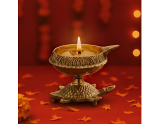 Collectible India Brass Diya Oil Puja Lamp Engraved Design Dia with Turtle Base for Home Temple Pooja Articles Decor Gifts (1Pcs).