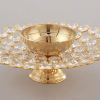 Collectible India Small Crystal Akhand Diya Brass Oil Puja Lamp for Home Office Gifts Pooja Articles Decor (Golden, 3.5 X 1.5 Inch) (DFBS144-Small)
