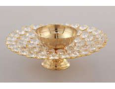 Collectible India Small Crystal Akhand Diya Brass Oil Puja Lamp for Home Office Gifts Pooja Articles Decor (Golden, 3.5 X 1.5 Inch) (DFBS144-Small)
