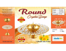 Collectible India Small Crystal Akhand Diya Brass Oil Puja Lamp for Home Office Gifts Pooja Articles Decor (Golden, 3.5 X 1.5 Inch) (DFBS144-Small)