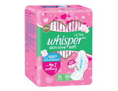 Whisper Ultra Softs Air Fresh Sanitary Pads for Women, XL 50 Napkins