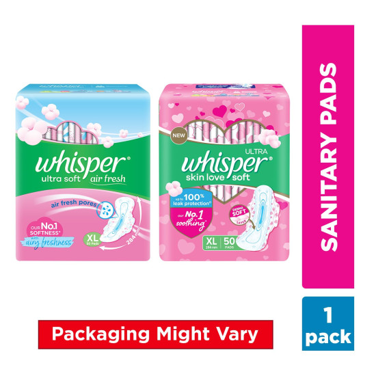 Whisper Ultra Softs Air Fresh Sanitary Pads for Women, XL 50 Napkins