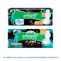 Whisper Bindazzz Nights 10 XXXL Sanitary Pads, Upto 0% Leaks All Night Long, For Super Heavy Flow, Nearly 75% Longer with Wider Back, Double hug wings keep pad in place , Disposable Wrapper Whisper Bindazzz Nights 10 XXXL Sanitary Pads, Upto 0% Leaks All Night Long, For Super Heavy Flow, Nearly 75% Longer with Wider Back, Double hug wings keep pad in place , Disposable Wrapper