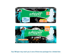 Whisper Bindazzz Nights 10 XXXL Sanitary Pads, Upto 0% Leaks All Night Long, For Super Heavy Flow, Nearly 75% Longer with Wider Back, Double hug wings keep pad in place , Disposable Wrapper