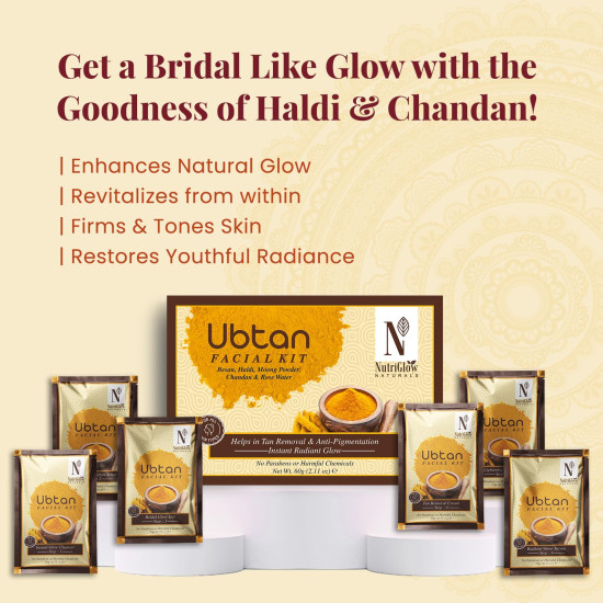 NutriGlow NATURAL'S Ubtan Facial Kit For Glowing Skin With Haldi & Chandan, 60gm