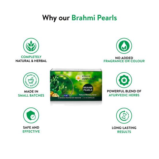 Kerala Ayurveda Brahmi Pearls 40 Capsules | Improves Cognitive Functions | Sharpens Mind | Supports Memory, Retention, and Concentration and Grasping Power | 100% Ayurvedic Brahmi Capsules