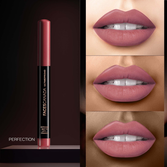 FACESCANADA Ultime Pro Hd Intense Matte Lips + Primer - Perfection 01, 1.4G | 9Hr Long Stay | Primer Infused For Flawless Hd Matte Finish | Intense Color Lightweight Silky Smooth Cream Application