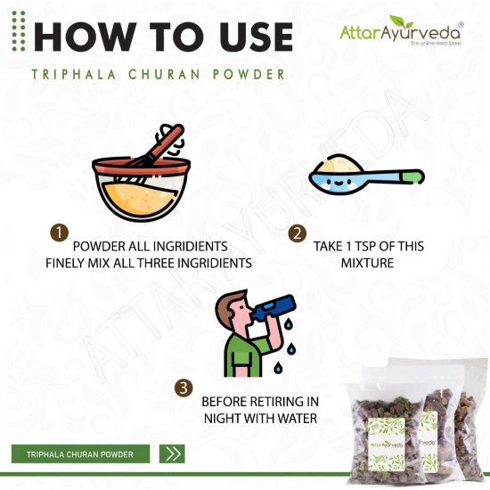 Attar Ayurveda Triphala Raw (1:1:1) - 750 grams, Raw, Whole - Harad, Baheda, Amla