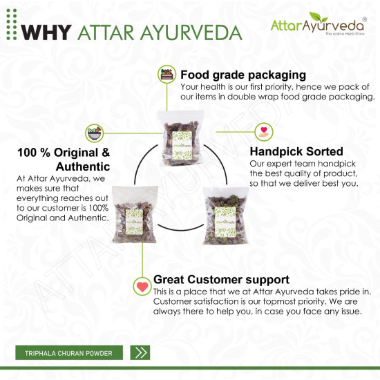 Attar Ayurveda Triphala Raw (1:1:1) - 750 grams, Raw, Whole - Harad, Baheda, Amla