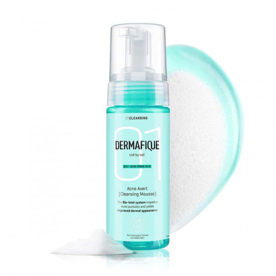 Dermafique Acne Avert Cleansing Mousse Foaming Face Wash, 150 ml for Acne Prone Skin, Suits Oily Dry Skin with Salicylic acid - Paraben-Free, SLES-free - Cleanses Pores, Clears Out Excess Sebum