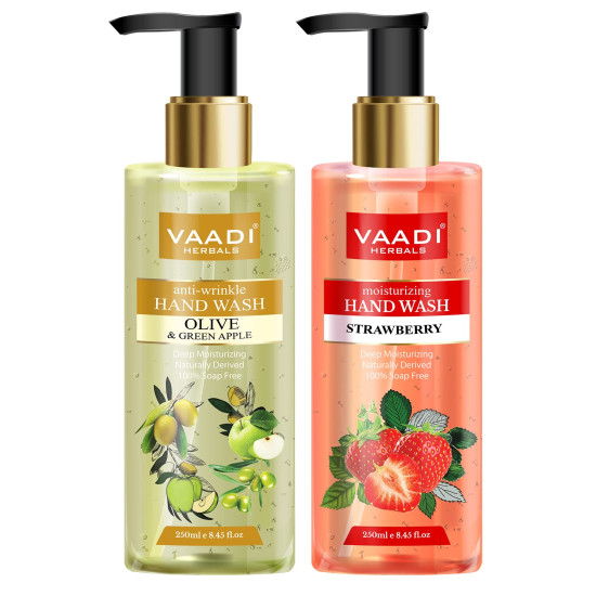 Vaadi Herbals Rejuvenating Luxurious Handwash - 250 ml (Pack of 2, Olive and Strawberry)