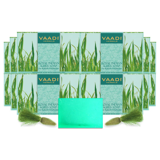 Vaadi Herbals Royal Indian Khus Soap with Olive and Soyabean Oil, 75g (Pack of 12)