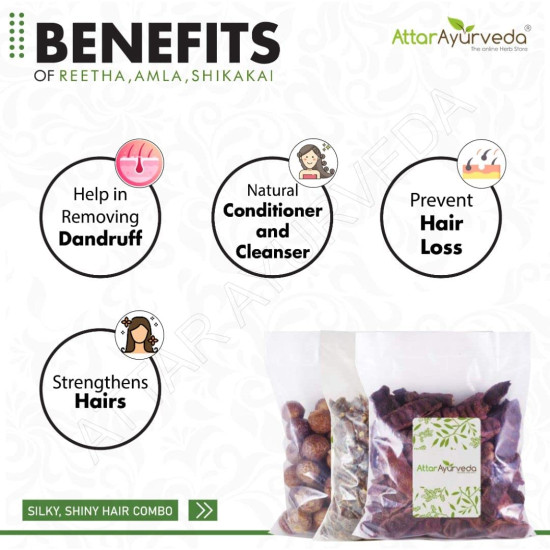 Attar Ayurveda Reetha, Amla, Shikakai Combo Pack (300 Grams, Whole form) | Chemical free, 100% natural | Best natural remedy for silky, shiny and smooth ha